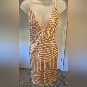 LoveMyStyle Rose Gold Sequin V-Neck Mini Dress